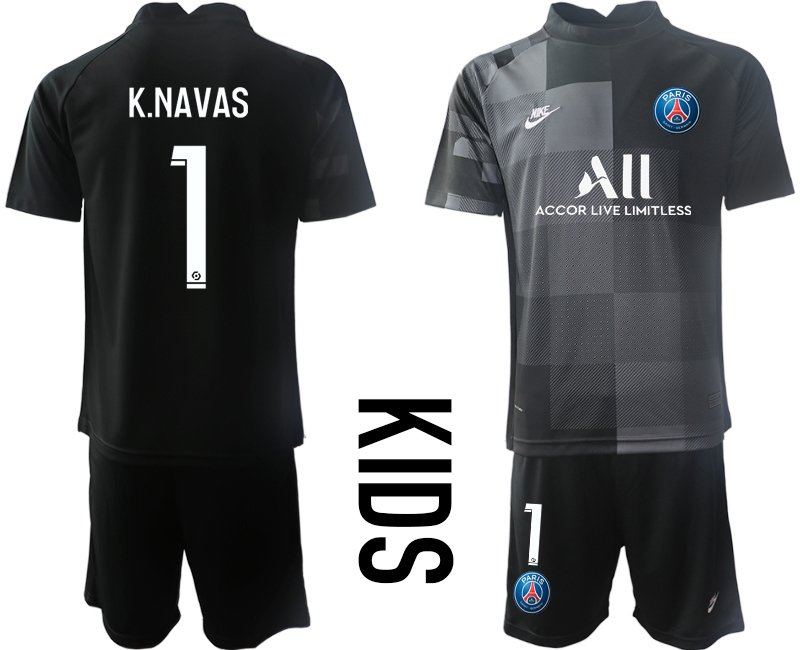 Youth 2021-2022 Club Paris St German black goalkeeper #1 Soccer Jersey->youth soccer jersey->Youth Jersey